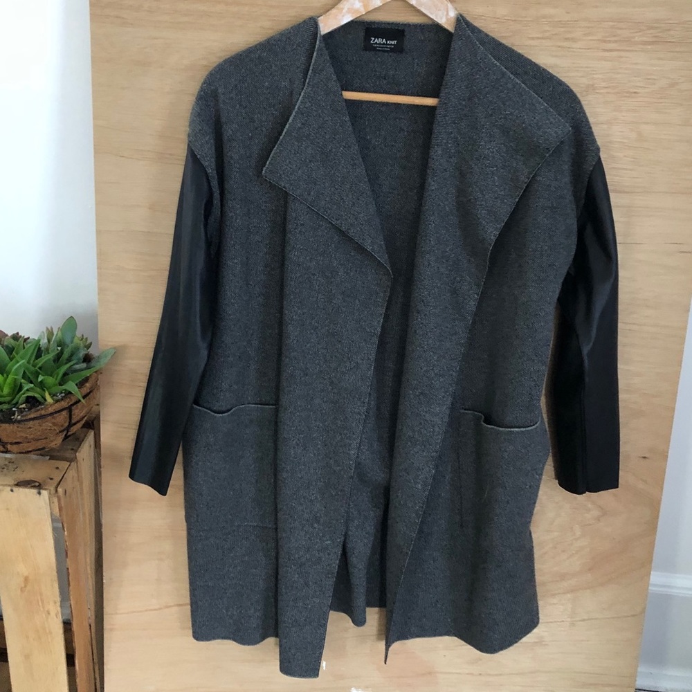 Zara Knit Jacket with Leather Sleeves